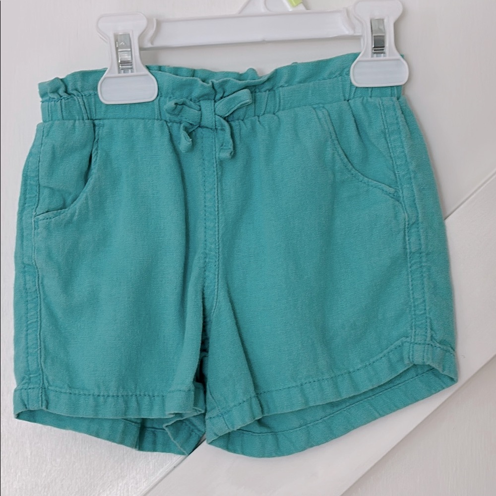 Blue Lenin Airy Baggy Shorts W/ Pockets Bow & Elastic Waist